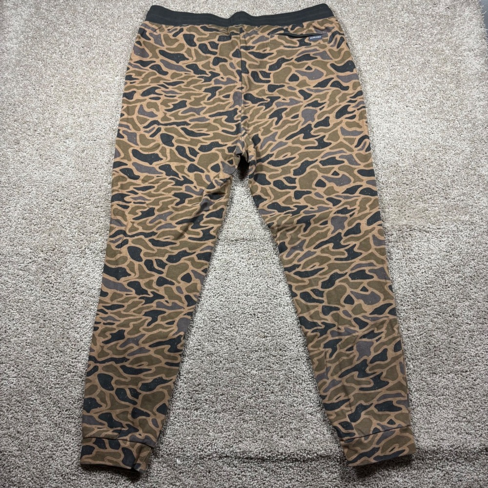 Burlebo Mens Duck Camo Joggers Brown Tan Camouflage Sweatpants Size Large Fleece